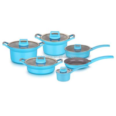 China Sustainable aluminum cooking pot 11pcs die cast aluminum cookware set with bakelite handle for sale