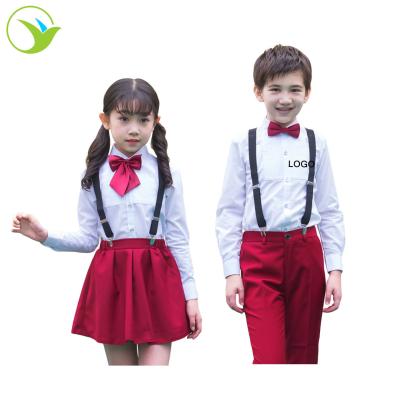 China Pants OEM Kids Clothing Custom White Long Sleeve Shirt Red Skirt School Uniforms For Kindergarten for sale