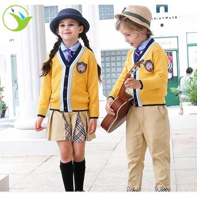 China 2019 School OEM Cotton Custom Comfortable Autumn Kids Yellow Cardigan Sweater For Primary School Uniform for sale