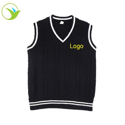 China Custom Woven Knitting Vest Logo Black Color Kids Primary School School Sweater Vest With Blazer for sale