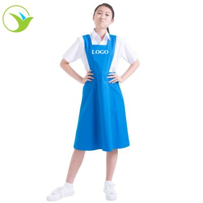 China Custom Made OEM Logo Sleeve Design Jumper Shirts V-neck Short Blue White Jumper Middle School Girls Dress Primary School Uniform for sale