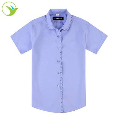 China Custom Anti-Shrink Summer Shorts Sleeve Tops Blue Kids School Uniform Girls Blouse Shirt for sale