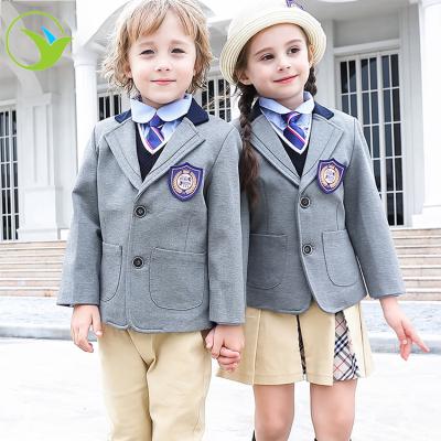 China Lovely little blazer UK style fashionable design school girls gray boys primary school uniform for children for sale