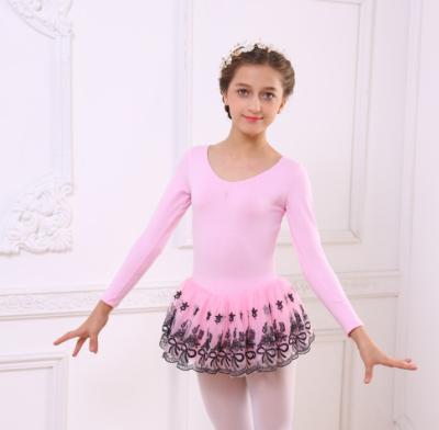 China Dancer Tights Pale Pink Long Sleeves Girls Shaping Dance Wear Girls Ballet Dancer Tights With Soft Tutu Skirt for sale