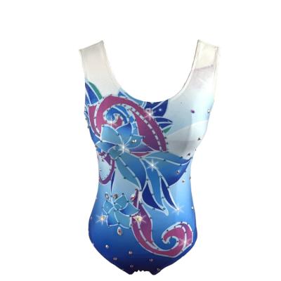 China New design custom made shiny leotard girls shiny fabric gymnastic leotard sleeveless diamond inlayed leotard training dancewear for sale