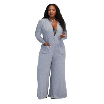 China Autumn Breathable Clothing For Women's New Long Sleeve Deep V Button Wide Leg Plus Size Overalls For Women for sale