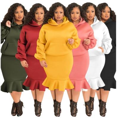 China QUICK DRY Crop Top Winter Cropped Hoodie Set Oversized Plus Size Women Clothing Autumn 2 Piece Skirt Set for sale