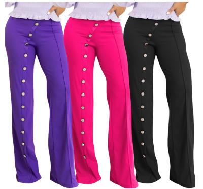 China Anti-wrinkle Autumn High Waist Slim Outdoor Pants For Ladies New Fashion Silver Buttons Casual Women's Trousers Pants for sale