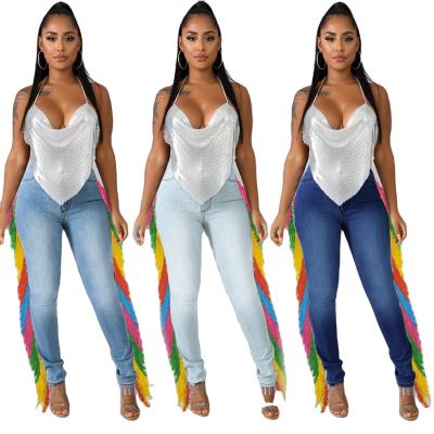 China Tender Breathable Clothes High Waist Jeans Pants With Tassel Denim Autumn 2021 Women Clothes Highwaist Pants for sale