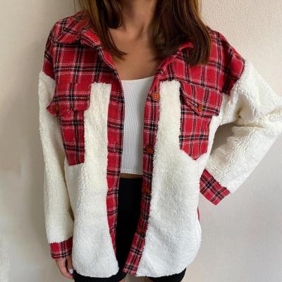 China Anti-wrinkle Printing Stylish Women's Plush Ditch Coats Casual Patchwork Autumn Winter Warm Wrap Cardigan Jacket Long for sale