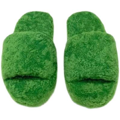 China 2021 Fashion Trend New Arrivals Ladies Slippers Plus Size Lambswool Soled Thick Flat Slippers Warm Green Home Slippers for sale