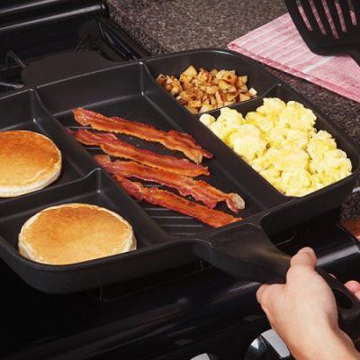 China 5-in-1 Pan Multifunctional Non Induction Aluminum Grill Stick Sustainable Breakfast Master Pan / Meal Marble Divided Frying Pan for sale