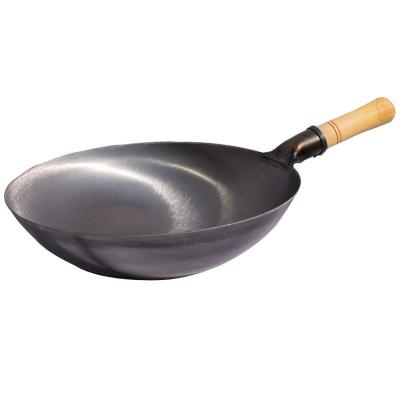 China 32CM non-sustainable carbon steel wok coating chinese wok for restaurant with beech wood handle direct factory price for sale