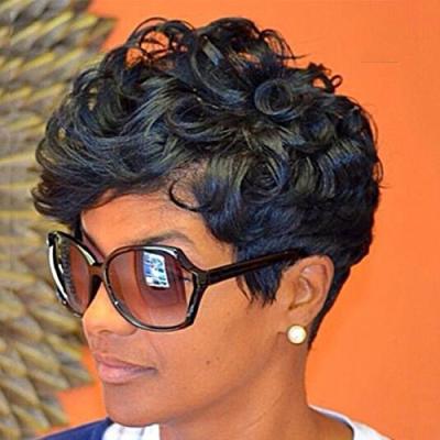 China Silky Straight Wave Hair Short Curly Wigs For Black Women Short Human Hair Pixie Wig Short Wig for sale