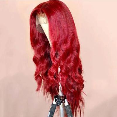 China Water Wave 13x4 Lace Front Wig For Women Pre Plucked Peruvian Cherry Red Color 180% Density Transparent Lace Body Wave Hair Wigs for sale