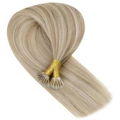 China Stragiht Silk Nano Ring Hair Extensions 22 Inch Real Hair Nano Bead Extensions Gloden Blonde Medium Blonde Pre Bonded Hair Extensions for sale