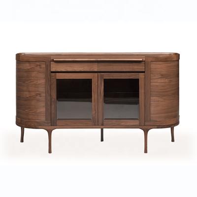 China Contemporary Nordic Simple Modern Sideboard Cabinet Solid Wood Walnut Dining Modern Sideboard With Glass Door for sale