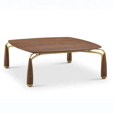 China Elegance Square Top Modern Solid Wood Coffee Table Set With Metal Base for sale