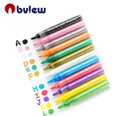 China Acrylic Paint +pp Bview Art In Stock 12 Pieces Waterproof Acrylic Paint Permanent Paint Marker Pen For Drawing for sale