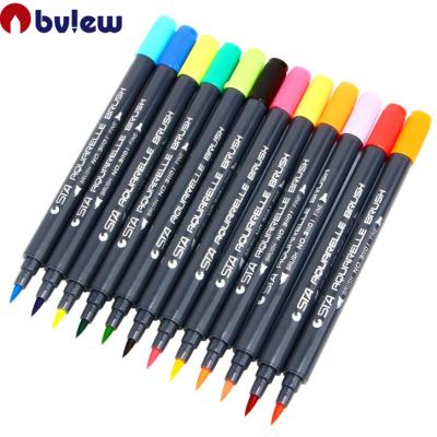 China Bview Art Dual Watercolor Soft Brush Pen Art Marker 12 +pp Ink Color Set for sale