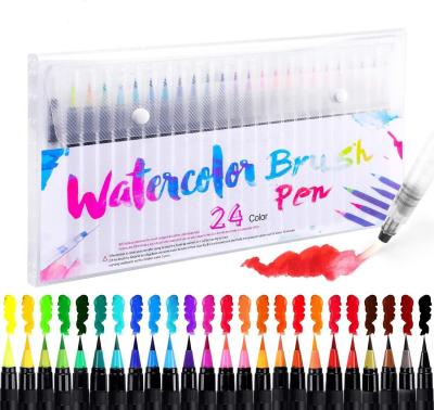 China Drawing Coloring Calligraphy Writing 24 Vibrant Colors Watercolor Brush Pens Set with 1 Refillable Brush for Drawing Coloring Calligraphy Blending Writing for sale