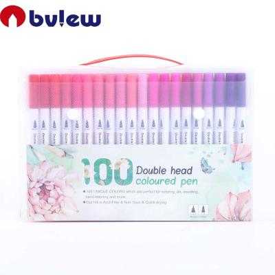 China Different Colors 100 PP Fineliner And Brush Tip Art Marker Double Head Colored Pen Set Gift Gel Package Customized For Kids Art for sale