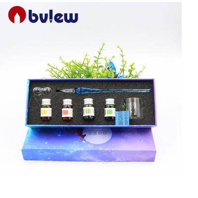 China Decorate Gift Bview Art Promotional Smooth Writing Gift Crystal Glass Dip Pen Set in Gift Box for sale