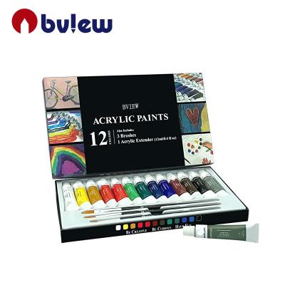 China Art Supplies 12ML Acrylic Drawing Paint Set Plus 3 Brush for Beginners, Students or Artists for sale