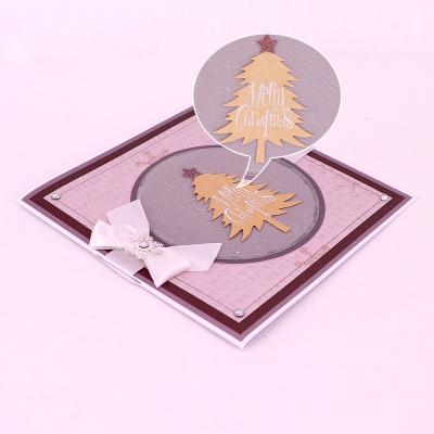 China Europe WINPSHENG Laser Cut Tree Merry Christmas Paper Card With Ribbon for sale