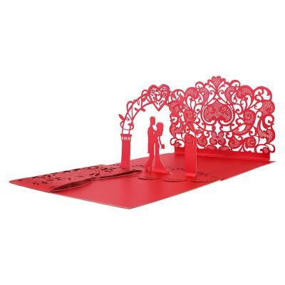 China New Europe Wedding Red Wedding Invitation Luxury Laser Cut Pop Up Card Custom With Envelope for sale