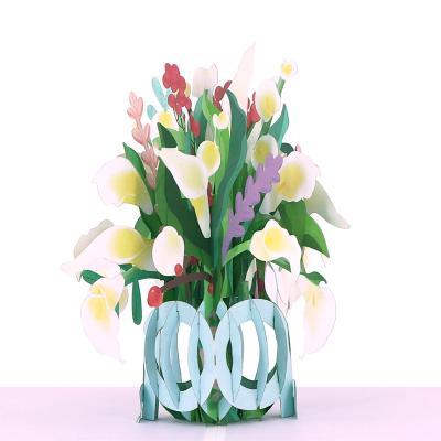 China Wholesale Europe Custom Laser Cutting Exquisite Flower 3d Flower Basket Pop Up Greeting Cards Creative Gift for sale