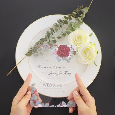 China New Design 2.2mm Acrylic Flower OEM Acrylic Printed Red Wedding Invitation Cards for sale