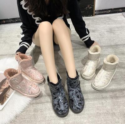 China Snow boots printed 2021 women's new fashion Korean version of snow boots thickened flat bottom shorts tube plus velvet to keep warm boots for sale