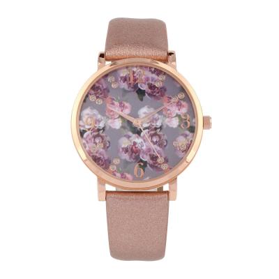 China Cheap Item Floral Chronograph Stock Ladies Watch Womens Analog Quartz Classic Watch With PU Strap for sale