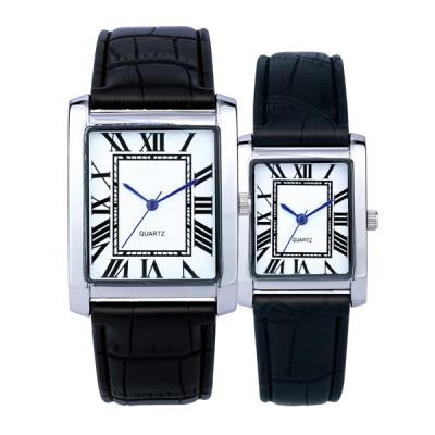 China Non-Specific Promotion RectangleQuartz Couples Watch With White Dial Analog Display And Black Strap for sale