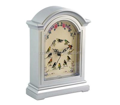 China Antique Style Table Clock With Bird Sounds Peacock Wall Clock Decorate Small Clock for sale