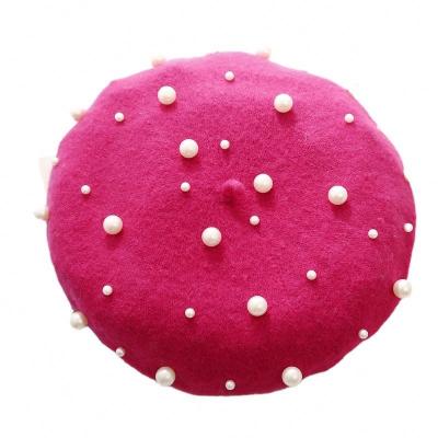 China Korean Luxury Image Autumn Winter New Cashmere Beret Star Studded Pearl Riveted Faux Wool Beret for sale