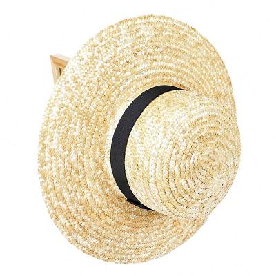 China Straw Boater Hat For Beach Wheat Plain Brim Woman Girl Summer Straw Panama Sun Wide Cap Character Natural Travel for sale