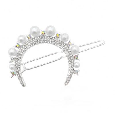 China Fashion Rhinestone Pearl Moon Hair Clip Girl Side Clip Soft Frog Hair Clip For Women Hair Accessories Wholesale for sale