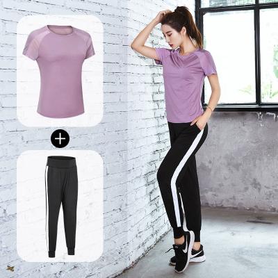 China 2021 new breathable quick-drying short-sleeved clothes running women's leisure summer gym yoga clothes two-piece pants sports suit for sale