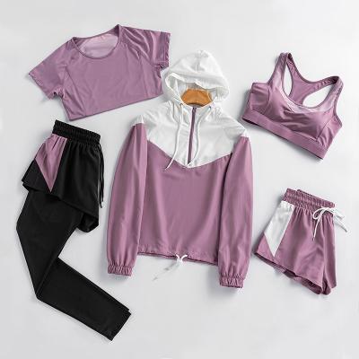 China 2021 breathable new sporty violence sweat new set gym clothes tie five-piece gan running clothes su YI set yoga shorts hot sale for sale