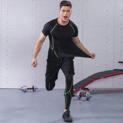 China Men's Antibacterial Compression Set Short T-shirt Mens Tight Sleeve Pants Fitness Bodybuilding Clothes Sport Suit for sale