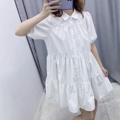 China New Fashion Ladies Color Breathable Short Sleeve Patchwork White Dress Women's Elegant Casual Wear Clothing for sale