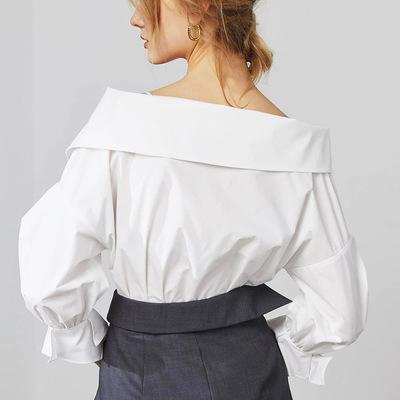 China Anti-pilling Autumn Elegant Asymmetrical Strapless Button Down 2021 Simple Vintage Women's White Shirts for sale