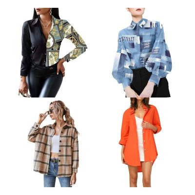 China 2022 women's anti-pilling tops loose turn-down buttons fashionable color printing long sleeve women's blouses shirt for sale