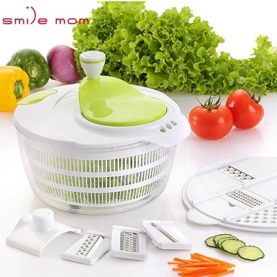 China Smile Mum 4L Multifunctional 7 in 1 Plastic Salad Spinner Kitchen Tool Vegetable Slicer Carrot Grater Set Salad Spinner for sale