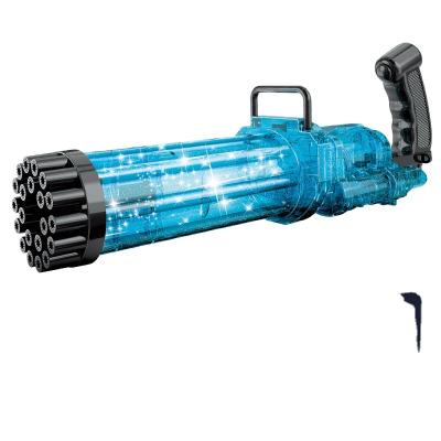 China Funny Hot Selling German Transparent Gatling Bubble Gun Amazon Amusement Porous Outdoor Toys Kids Porous for sale