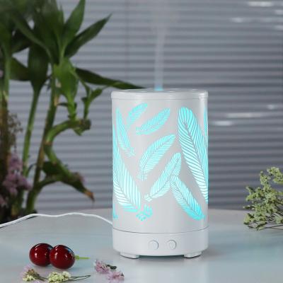 China Pure White/Light Wood Grain/Hot Sale Metal Feather 200ml Ultrasonic Humidifier Aroma Diffuser 7 LED Lights Dark Wood Grain For Home Office for sale