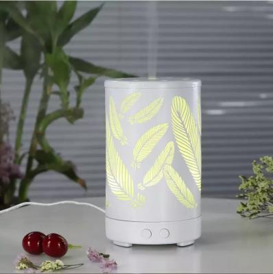 China Pure White/Light Wood Grain/New Design High Quality Metal Feather 200ml Ultrasonic Humidifier Aroma Diffuser 7 LED Lights Dark Wood Grain For Home Office for sale