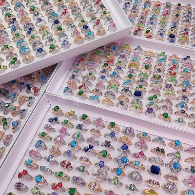 China Wholesale Luxury Gemstone Women's Crystal Colored Zirconium Ring Jewelry Crystal Color Zircon Girls Crystal Stone Mixed Ring Ring for sale